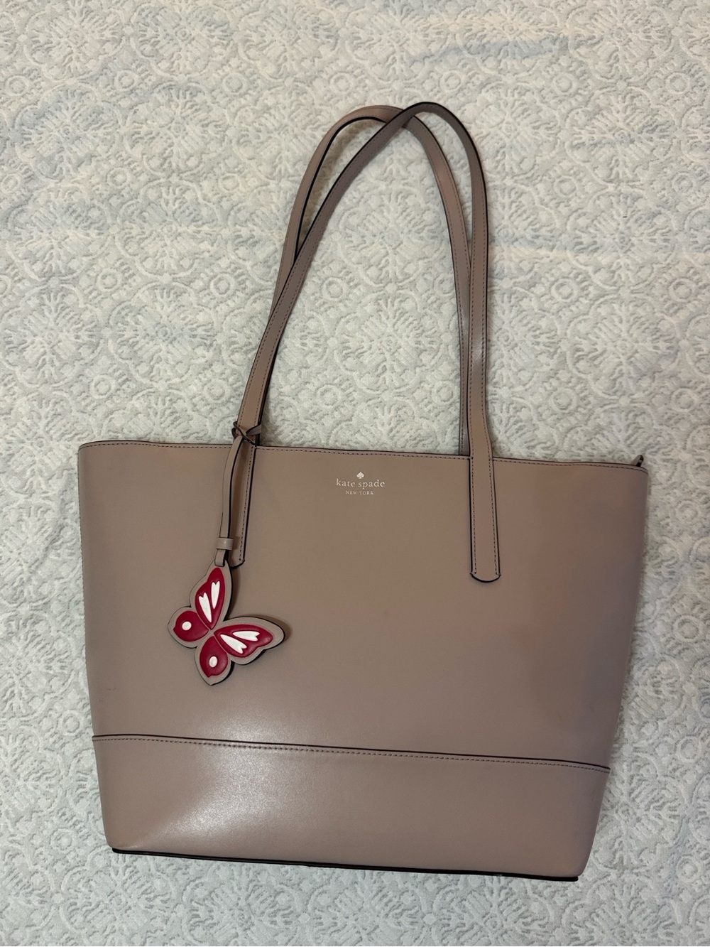 Kate Spade Dusty Mauve Leather Tote with Butterfly Charm